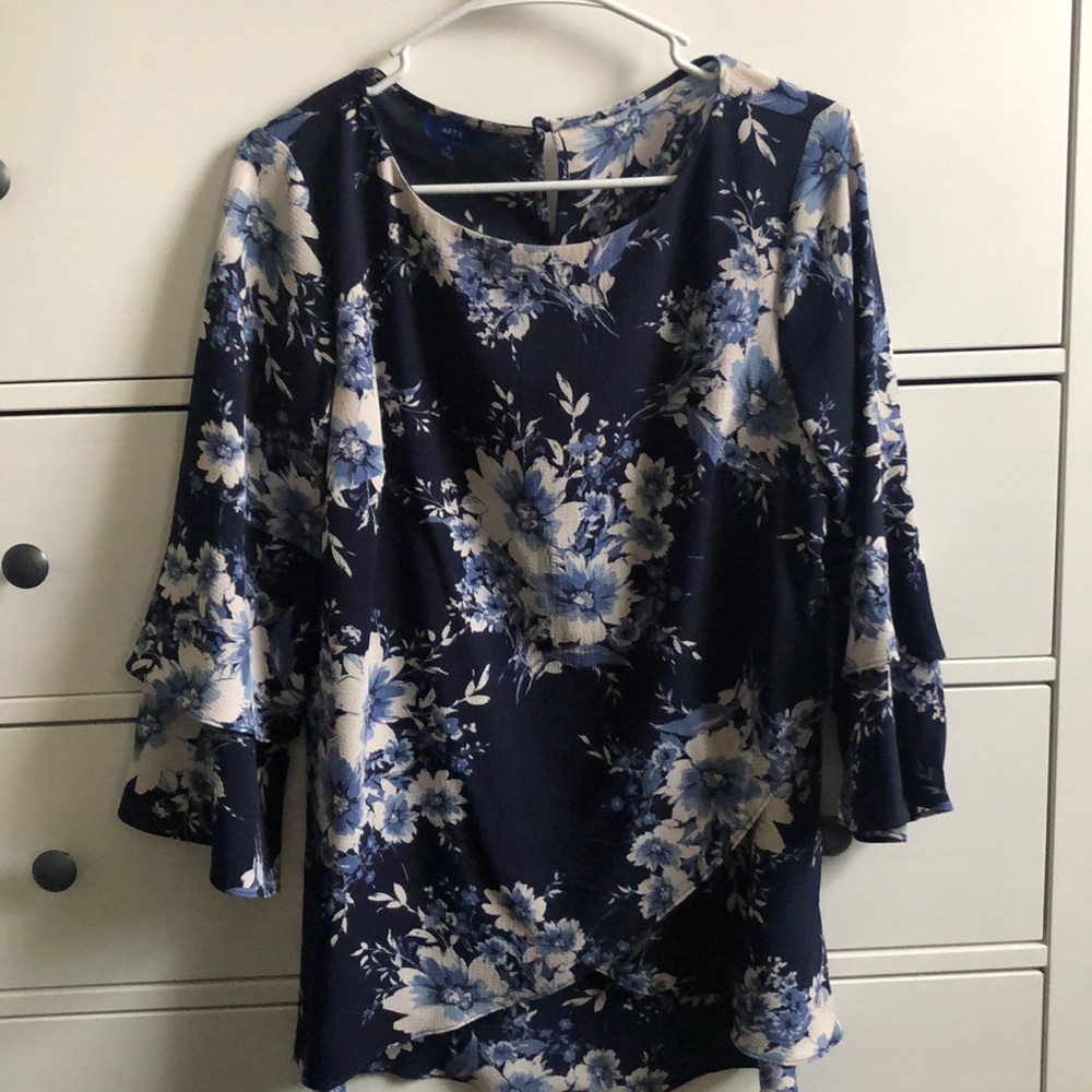 Long sleeve blue floral tunic